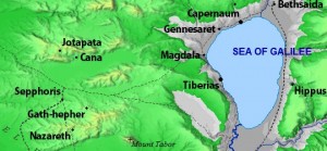 Jesus's village in relation to Sepphoris, Cana and the Sea of Galilee